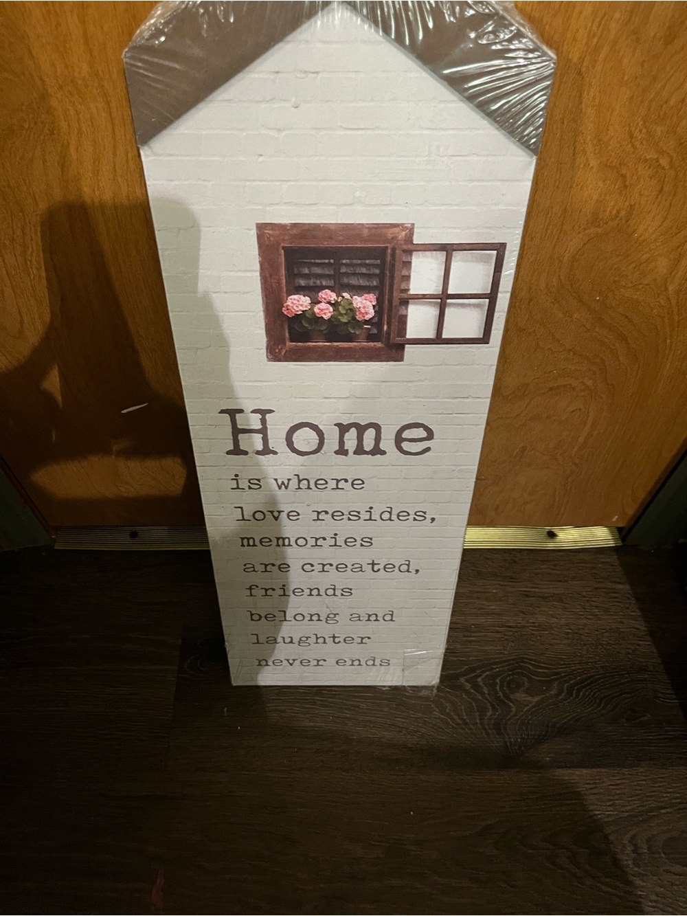 Home Decorative Wooden Wall Sign - White with Brown and Pink Accent